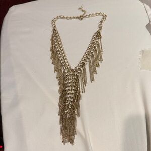Gold Fringe V-Chain Statement Necklace